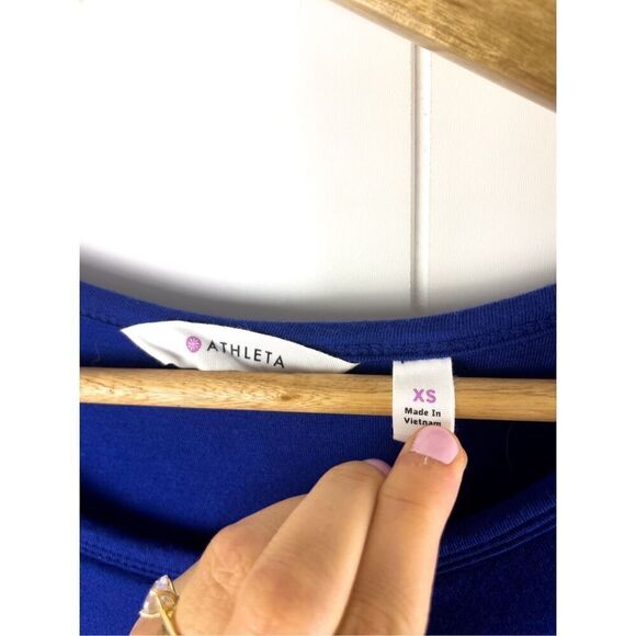 Athleta Wool Blend Solstice Short Sleeve Ruched‎ Tee Midi Dress Cobalt Blue XS - Picture 3 of 10